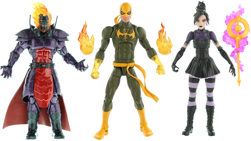Marvel Legends Dormammu, Iron Fist, and Nico Minoru.